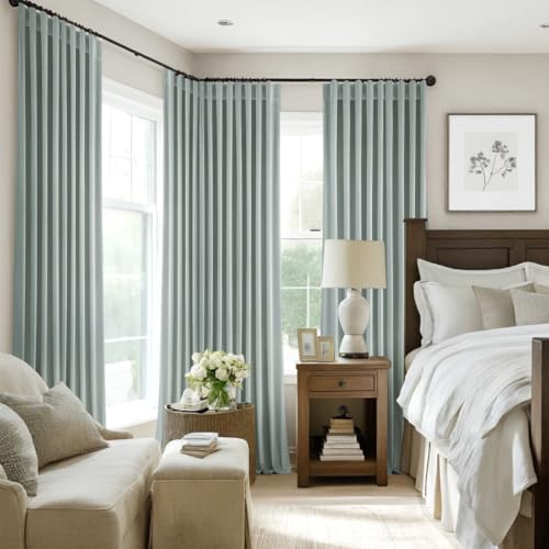 Velvet Curtains 52x108 inches 2 Panels Misty Blue Blackout Curtains (Misty Blue / 52"W x 108"L (Pack of 2))