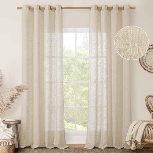 Extra Long Linen Curtains 108 inch Long for Living Room 2 Panels (52"W x 108"L (Pack of 2) / Linen)