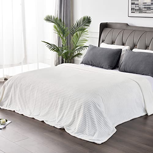 Ribbed Jacquard Off White Blankets Queen Size for Bed (White / Queen(90"x90"))