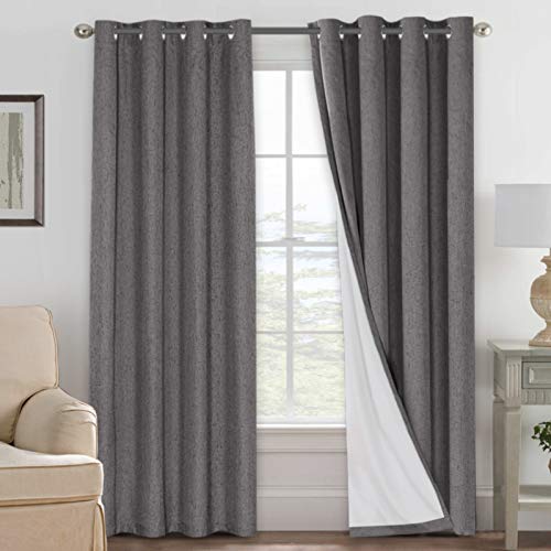 100% Blackout Linen Curtains 108" L 2 Panels Grey (Grey / 52"W x 108"L (Pack of 2))