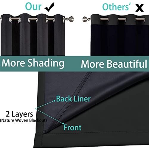 100% Blackout Lined Pair Curtains for Bedroom (42"W x 63"L (Pack of 2) / Black)