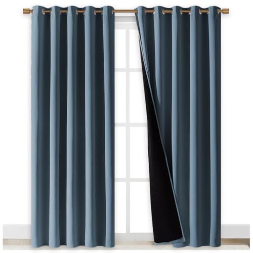 100% Blackout Window Curtain Panels (Smoky Blue / 70"W x 84"L (Pack of 2))