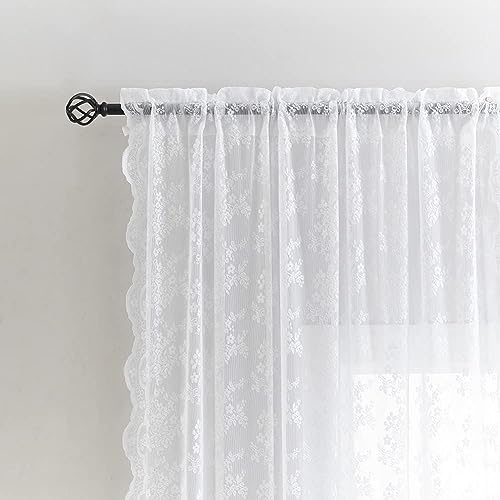 Vintage Lace Curtains 80 Inch Length for Doorway (Bright White / 52"W x 80"L (Pack of 2))