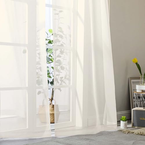 Cream Sheer Curtains for Bedroom Living Room 96 Inches Long 2 Panels (Cream / 42"W x 96"L (Pack of 2))