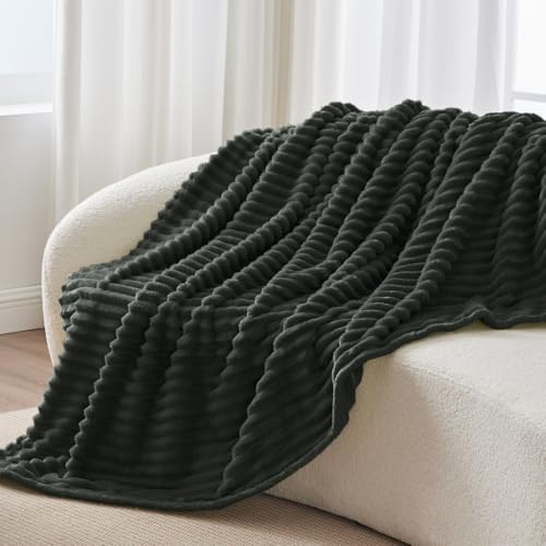 Ribbed Fleece Throw Blanket for Couch (Charcoal Grey / Throw(50"x60"))