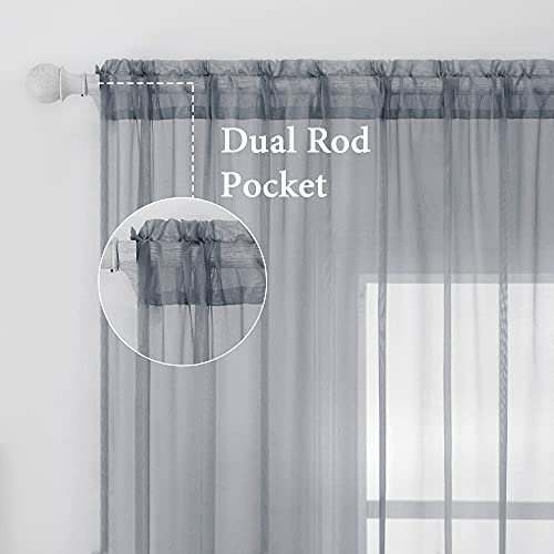 2 Panels Sheer Curtains for Living Room 54X108 Inch Dark Grey (Dark Grey / 54"W x 108"L (Pack of 2))