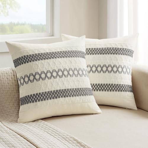 Set of 2 Gray Boho Decorative Pillow Covers 18x18 Inch (18" x 18" (Pack of 2) / Gray)
