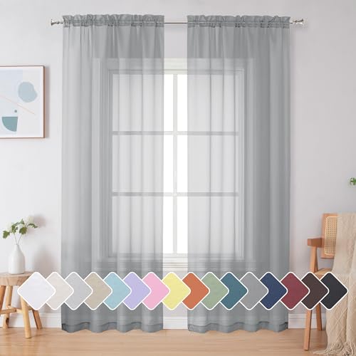 Light Grey Sheer Curtains 72 Inches Long 2 Panels for Living Room (Light Grey / 42"W x 72"L (Pack of 2))