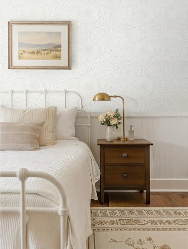 Boho Peel and Stick Wallpaper Modern Floral Wall Paper Neutral Beige Contact Paper Self Adhesive Removable Renter Friendly Wallpaper for Bedroom and Living Room Shelf Liner Vinyl 17.3'' x 385'' (Light Beige / 17.3" x 385")