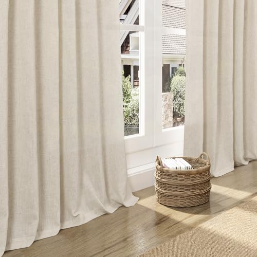 Birch Beige Linen Curtains for Living Room 98 Inches Long Light Filtering Semi Sheer Curtain Back Tab Modern Farmhouse Decor Elegant Luxury Coastal Drapes for Bedroom Dinner Room 52x98 (52"W x 98"L (Pack of 2) / Birch Beige)