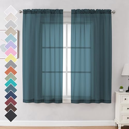 Dusty Blue Sheer Curtains 63 inch Length 2 Panels Set for Kitchen Decor (Dusty / 42"W x 63"L (Pack of 2))
