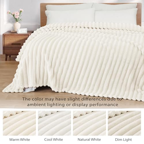 Striped Twin Size Fleece Blanket for Bed (Ivory / Twin ( 60x80 IN ))