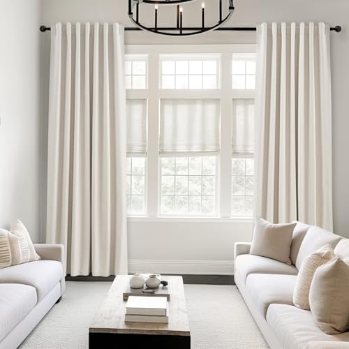 Cream Linen Blackout Curtains 84 Inch Long for Bedroom Living Room (Birch / 52"W x 84"L (Pack of 2))
