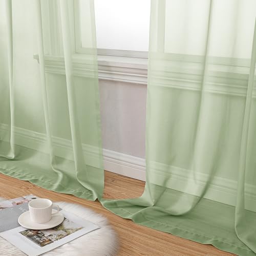 Light Green Sheer Curtains 84 Inches Long 2 Panels Set for Living Room (42"W x 84"L (Pack of 2) / Light Green)