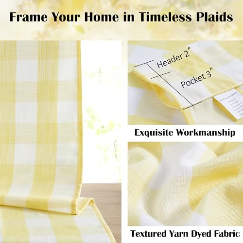 Yellow White Buffalo Check Semi Sheer Curtains 84 Inches Long (Yellow/White / 40"W x 84"L (Pack of 2))