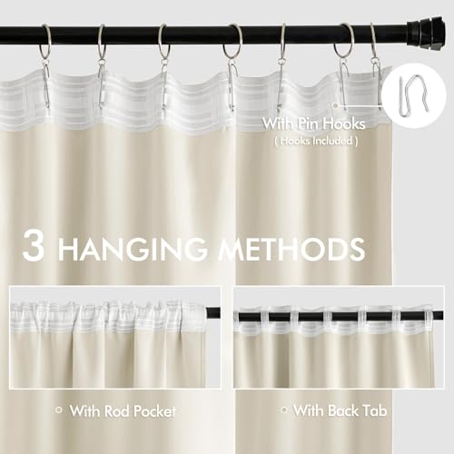 Beige White Back Tab Blackout Curtains 52x72 Inches Long 2 Panel Set (Beige White / 52"W x 72"L (Pack of 2))