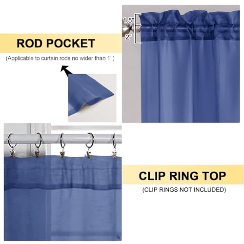 Royal Blue Sheer Curtains 63 Inches Long 2 Panels (Royal Blue / 42"W x 63"L (Pack of 2))