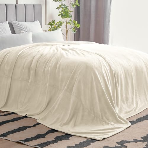 Fleece Blanket Soft Plush Oversized Bed Blanket Cream 120"x120" (Cream / Oversized King(120"x120"))