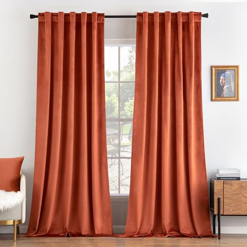 Velvet Curtains Extra Wide 66x84 inches Fall Burnt Orange Curtains (Burnt Orange / 66"W x 84"L (Pack of 2))
