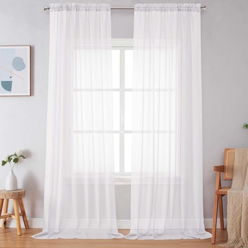 Sheer White Curtains 120 Inches Long (White / 59"W x 120"L (Pack of 2))