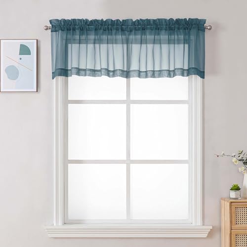 Stone Blue Sheer Valances for Windows (Stone Blue / 42"W x 16"L (Pack of 2))