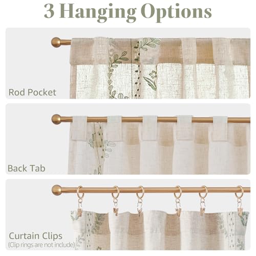 Green Floral Linen Kitchen Tier Curtains 24 Inch (A| Sage / 26"W x 24"L (Pack of 2))