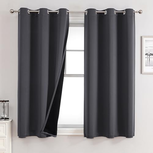 100% Blackout Curtains for Bedroom 63 Inches Long 2 Panels Set (38"W x 63"L (Pack of 2) / Dark Grey)
