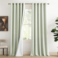 100% Blackout Linen Curtains with Thermal Insulated White Liner (62"W x 108"L (Pack of 2) / Sage Green)