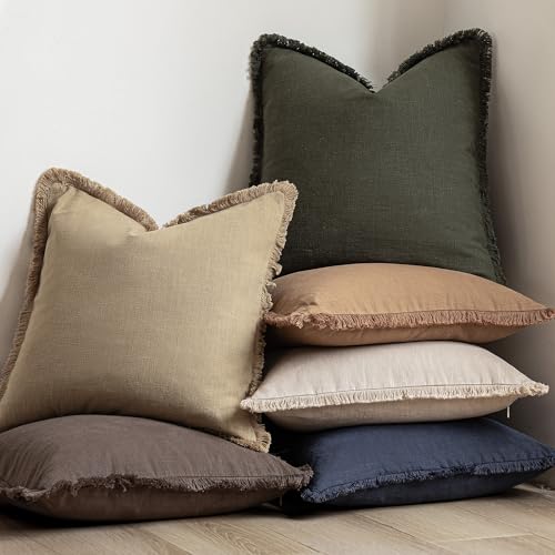 Decorative Linen Fringe Throw Pillow Covers 26×26 Light Khaki (26" x 26" (Pack of 2) / Taos Taupe)