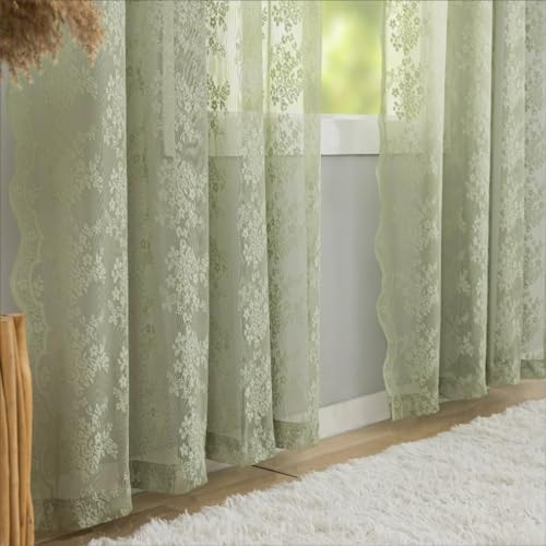 Vintage Lace Curtains 108 Inches Long (Sage Green / 52"W x 108"L (Pack of 2))
