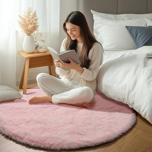 Light Pink Round Area Rugs 6ft for Bedroom Living Room (Light Pink / 6' (Round))