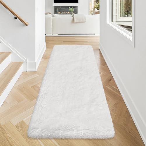 Runner Rug for Bedroom White 2x5ft Fluffy Area Rug Bedside Runner Rug for Kids Room Boys Teens Nursery Baby Living Room Dorm Home Decor Carpets Kid Sbedroom Rug (White / 2' x 5' (Runner))