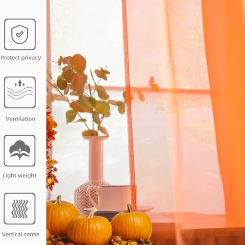 Solid Sheer Rod Pocket Curtain Voile Draperies 2 Panels White Beige Black Grey Coffee 52 Inch Width 54 Inch Long 1 Pair for Kitchen Bedroom Children Living Room Yard (Orange Red / 52"W x 54"L (Pack of 2))