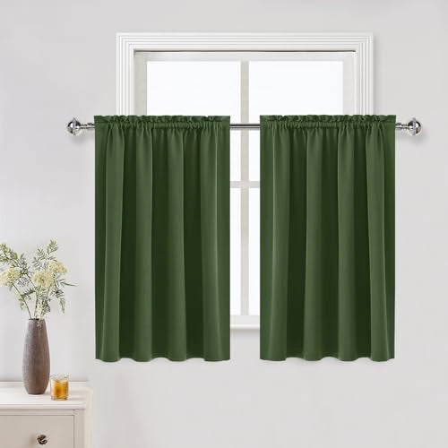 Short Blackout Curtains 52 x 36 Inch for Kitchen RV Bunk Olive Green (Olive Green / 52"W x 36"L (Pack of 2))