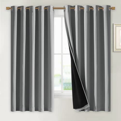 100% Blackout Curtains with Black Liners (Silver Grey / 70"W x 63"L (Pack of 2))
