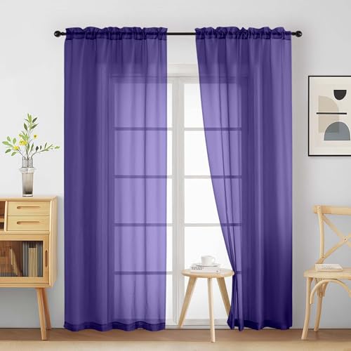 Purple Sheer Curtains 90 Inches Long 2 Panels (42"W x 90"L (Pack of 2) / Purple)