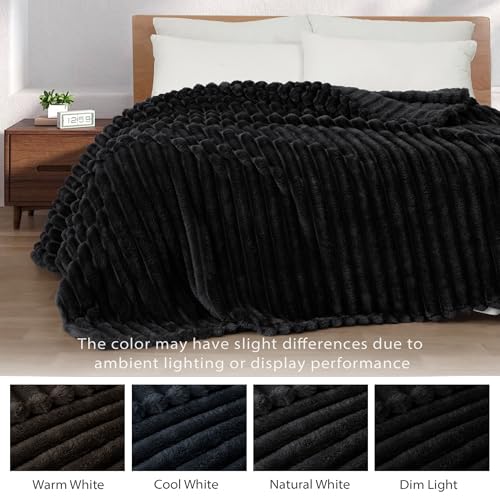 Striped King Size Fleece Blanket for Bed (Black / King ( 90x104 IN ))