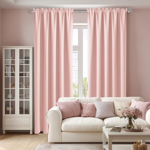 Wide Blackout Curtains for Bedroom 70 x 84 Inch Long Blush Pink (Blush Pink / 70"W x 84"L (Pack of 2))