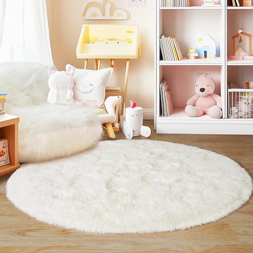 4'x4' Cream Round Rugs for Girls Bedroom (4' (Round) / Cream)