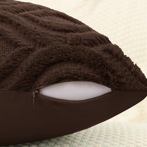 Faux Fur Soft Dark Brown Throw Pillow Covers 18x18 Set of 2 (18" x 18" (Pack of 2) / Dark Brown)