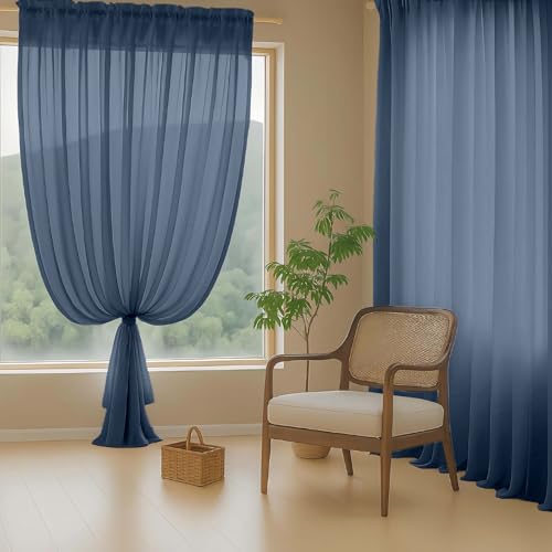 Navy Blue Sheer Curtains 63 Inch Length 2 Panels (42"W x 63"L (Pack of 2) / Navy Blue)