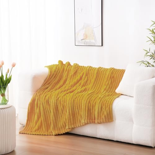 Mustard Yellow Fleece Throw Blanket 50”×60” for Couch Sofa Livingroom (Mustard Yellow / 50×60inch)