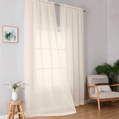 Cream Sheer Curtains 72 Inches Long 2 Panels for Living Room (Cream / 42"W x 72"L (Pack of 2))