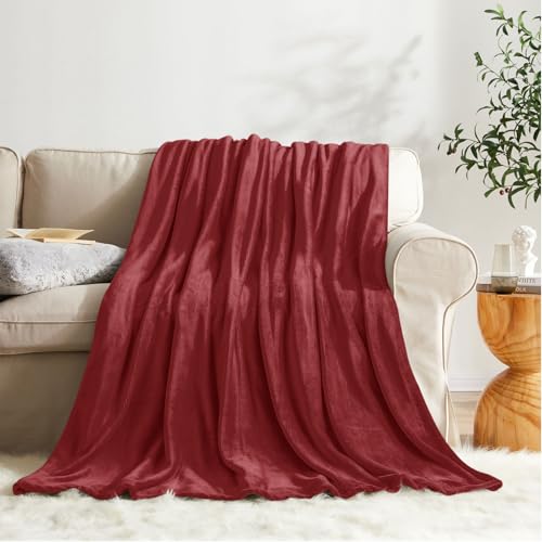 Fleece Blanket Burgundy Lightweight Super Soft Cozy Fuzzy Bed Blankets Microfiber Factory Shop (Burgundy / Throw(50"x60"))