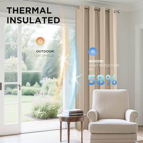 Blackout Curtains 54 Inch Length 2 Panels Set (Light Beige / 52"W x 54"L (Pack of 2))