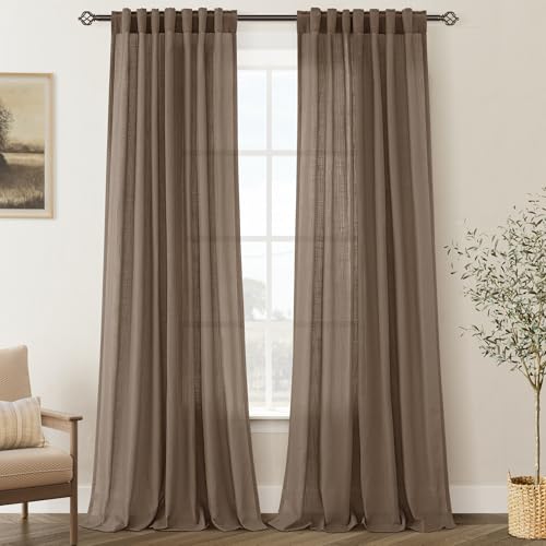 Chocolate Brown Linen Curtain 90 inch Length 2 Panels Set Back Tab Light Filtering Living Room Curtain Drapes Home Office Modern Minimalist Decor Farmhouse Boho Neutral Semi Sheer Curtain 90 inch Long (Chocolate Brown / 52"W x 90"L (Pack of 2))