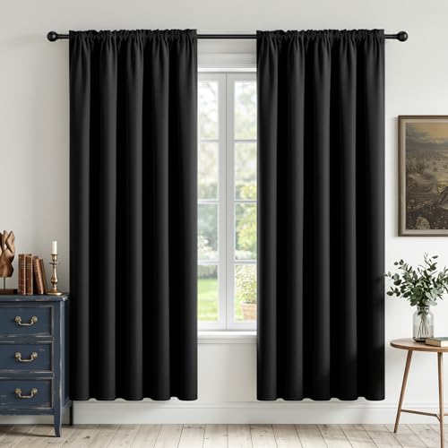 Black Blackout Curtains 63 inch Length 2 Panels Set (Black / 52"W x 63"L (Pack of 2))