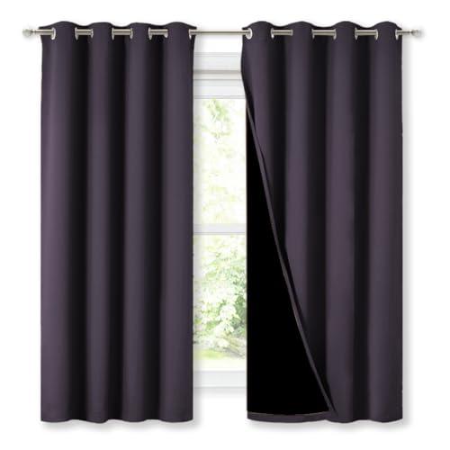 100% Blackout Curtains with Black Liners (Greyish Purple / 52"W x 63"L (Pack of 2))