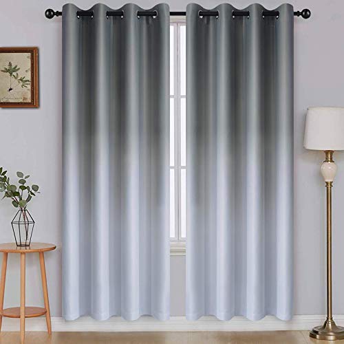 Grey to Grey White Ombre Room Darkening Curtains 72 Inch (52"W x 72"L (Pack of 2) / Grey to Grayish White)