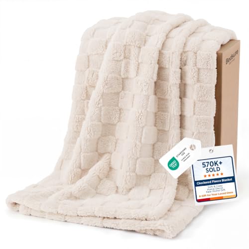 Checkered Soft Cozy Throw Blanket for Couch (07 Cream / Throw (50" X 60"))